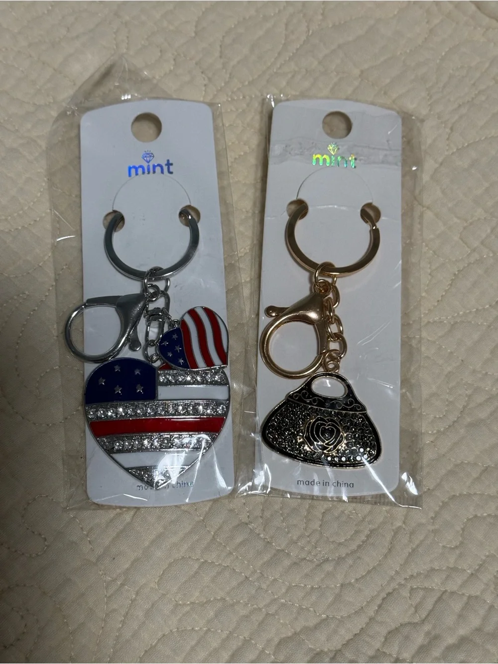 Mint Heart & Purse Keychain Duo - Red, White, Blue & Gold